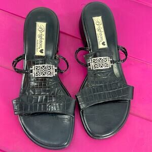Brighton Mavis Brown Croc Print Leather Italy Slip on Sandals Sz 7.5 video